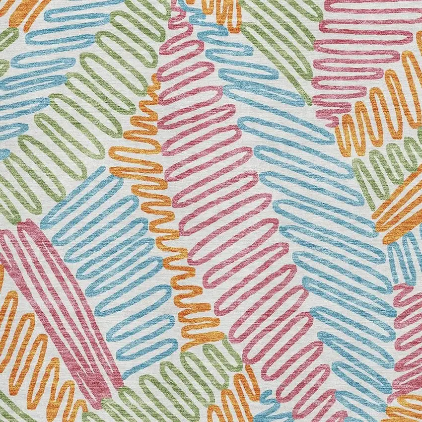 White Pink Green And Blue Floral Washable Area Rug With UV Protection Photo 3