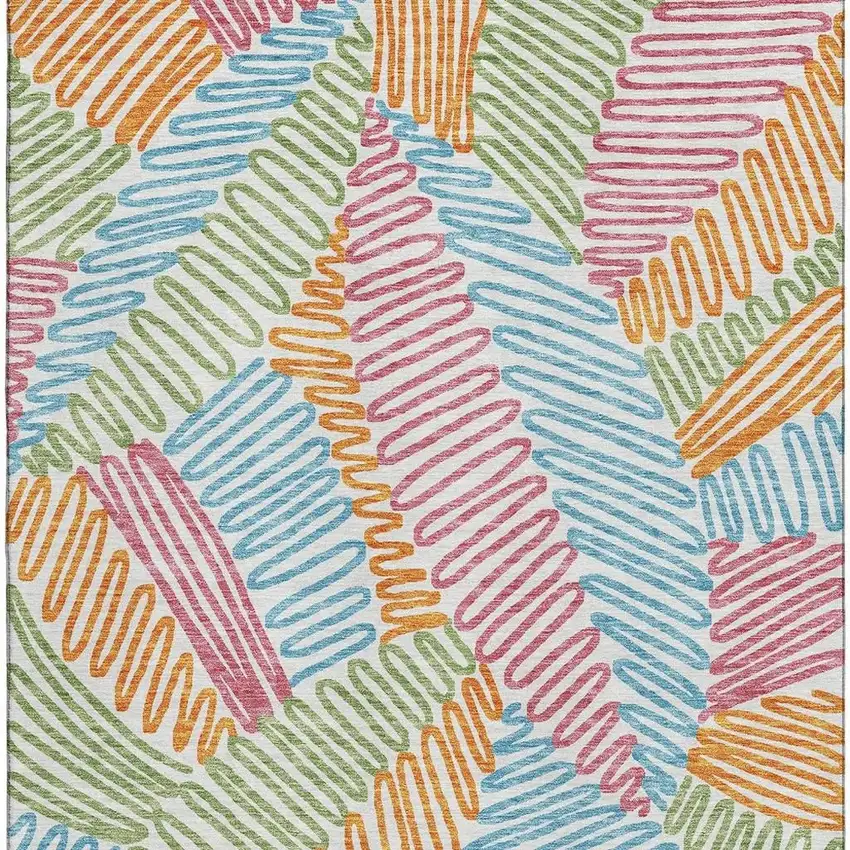 White Pink Green And Blue Floral Washable Area Rug With UV Protection Photo 4