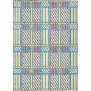 Photo of White Purple And Pink Plaid Washable Indoor Outdoor Area Rug