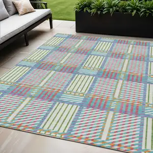 Photo of White Purple And Pink Plaid Washable Indoor Outdoor Area Rug