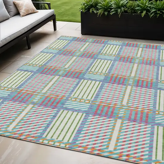 White Purple And Pink Plaid Washable Indoor Outdoor Area Rug Photo 1