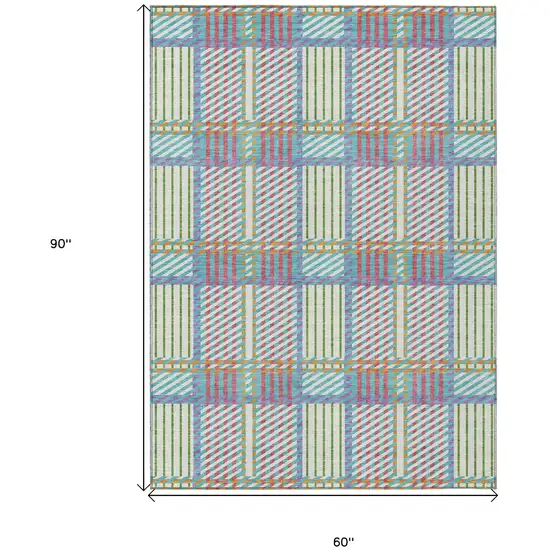White Purple And Pink Plaid Washable Indoor Outdoor Area Rug Photo 3