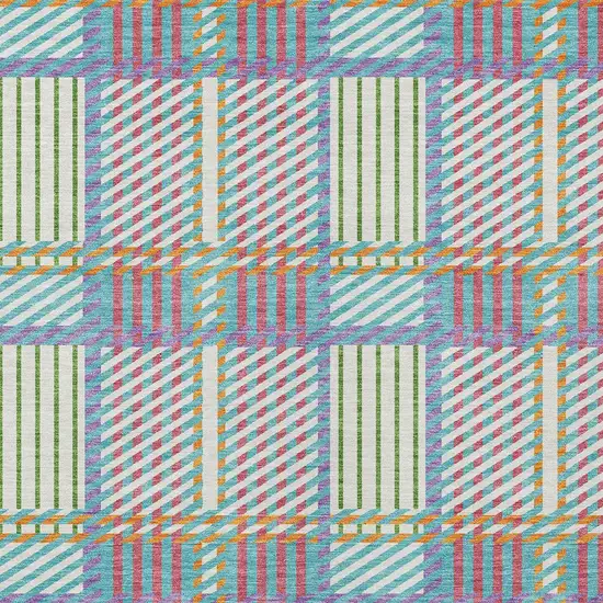 White Purple And Pink Plaid Washable Indoor Outdoor Area Rug Photo 5