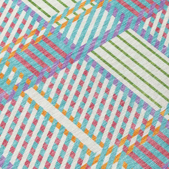 White Purple And Pink Plaid Washable Indoor Outdoor Area Rug Photo 6