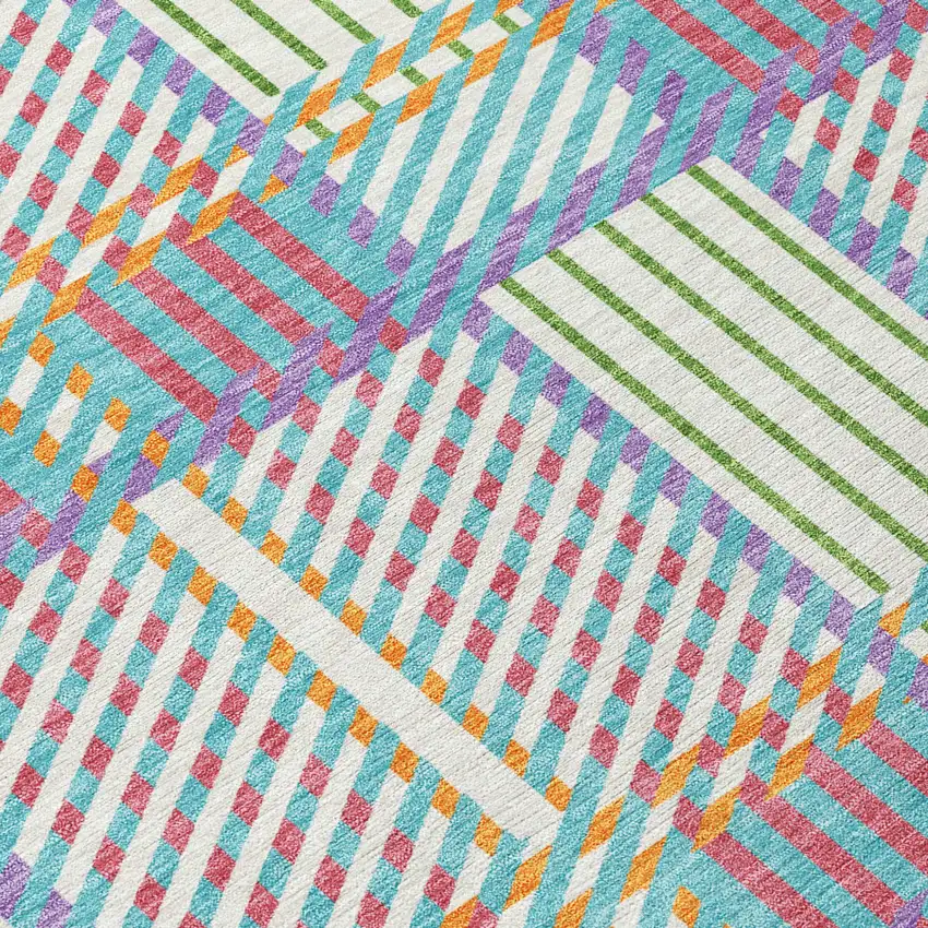 White Purple And Pink Plaid Washable Indoor Outdoor Area Rug Photo 6
