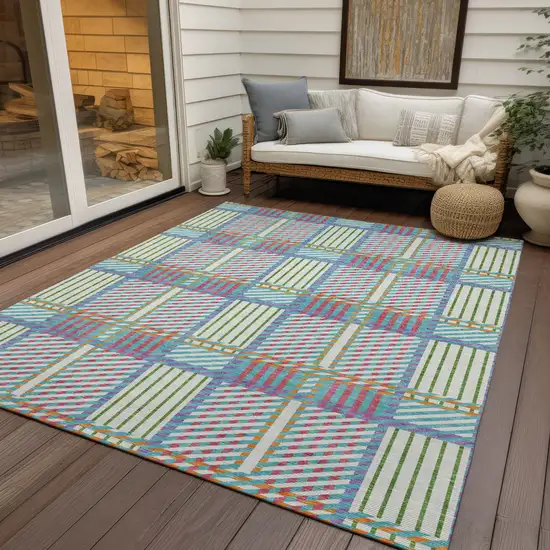 White Purple And Pink Plaid Washable Indoor Outdoor Area Rug Photo 8