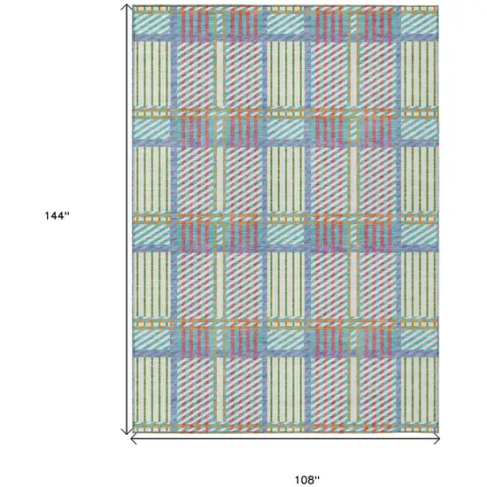 White Purple And Pink Plaid Washable Indoor Outdoor Area Rug Photo 3