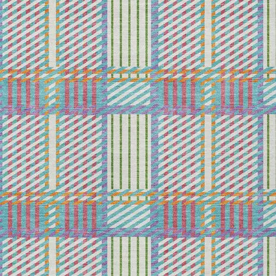 White Purple And Pink Plaid Washable Indoor Outdoor Area Rug Photo 5
