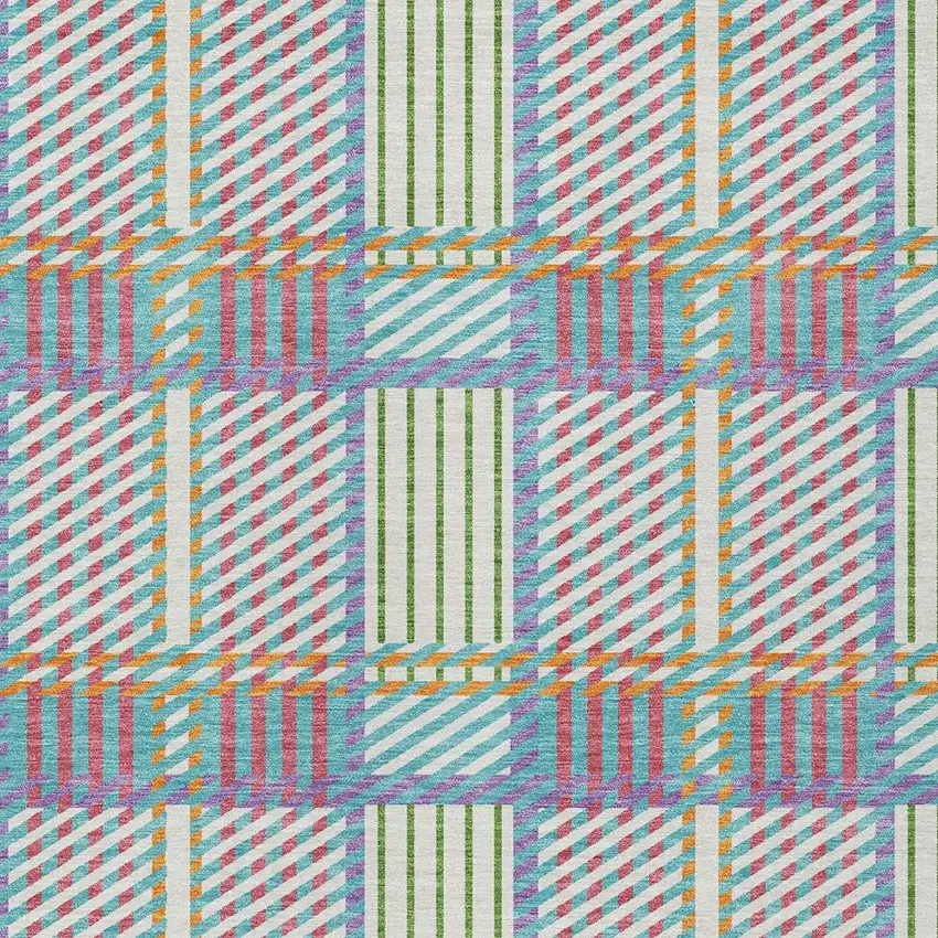White Purple And Pink Plaid Washable Indoor Outdoor Area Rug Photo 5
