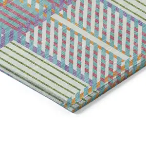 Photo of White Purple And Pink Plaid Washable Indoor Outdoor Area Rug
