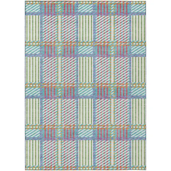 White Purple And Pink Plaid Washable Indoor Outdoor Area Rug Photo 2