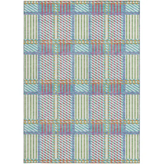 White Purple And Pink Plaid Washable Indoor Outdoor Area Rug Photo 7