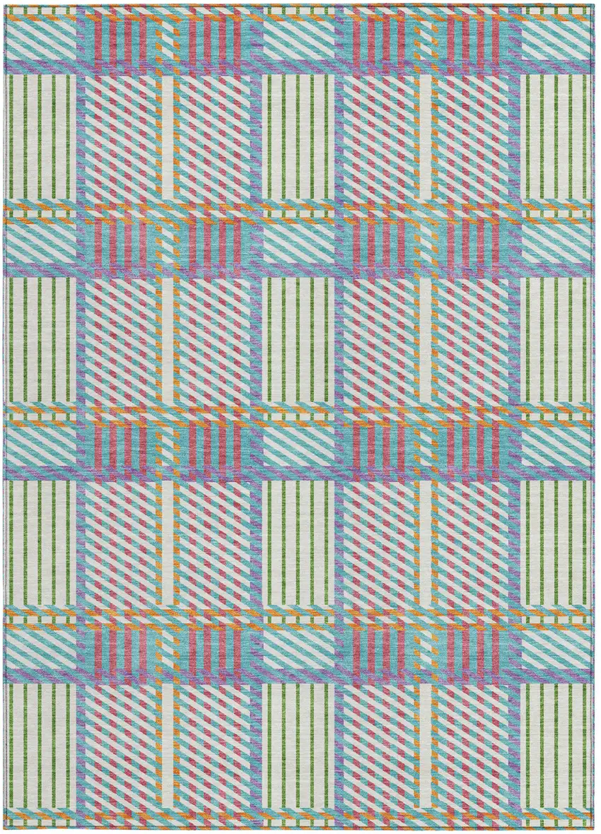 White Purple And Pink Plaid Washable Indoor Outdoor Area Rug Photo 7