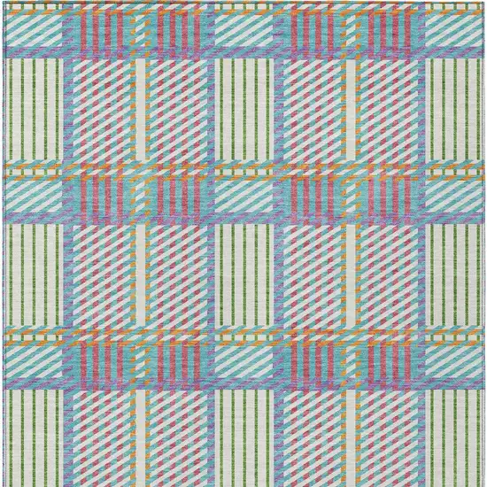 White Purple And Pink Plaid Washable Indoor Outdoor Area Rug Photo 6
