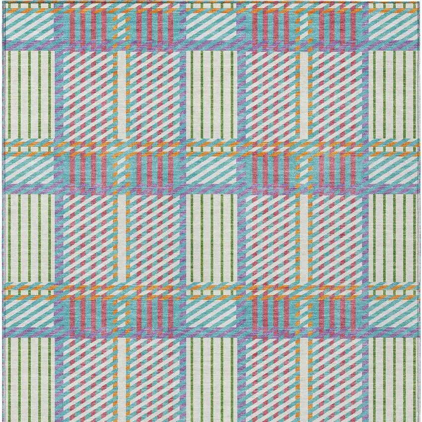 White Purple And Pink Plaid Washable Indoor Outdoor Area Rug Photo 6