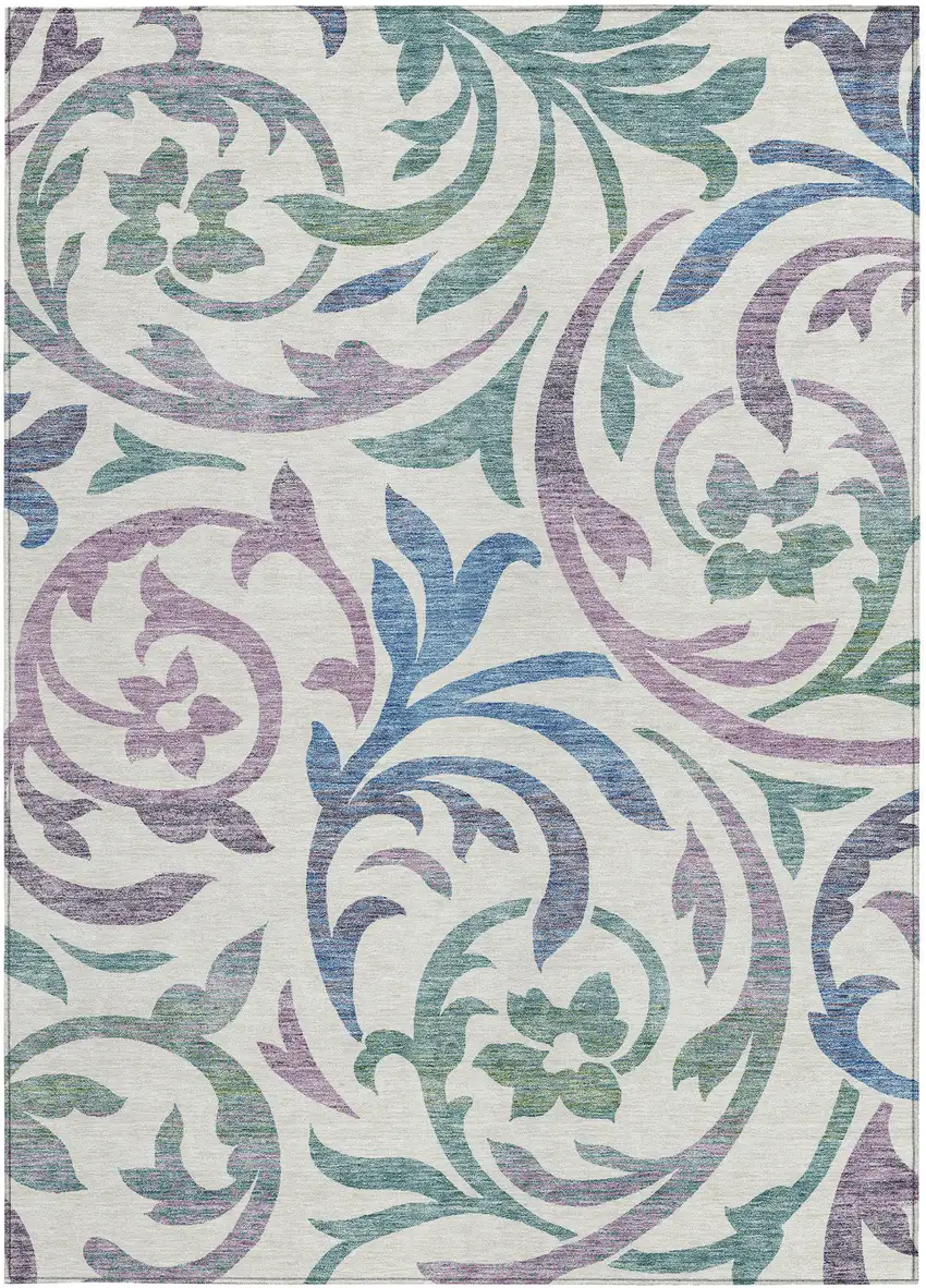 White Purple And Sage Floral Washable Indoor Outdoor Area Rug Photo 6