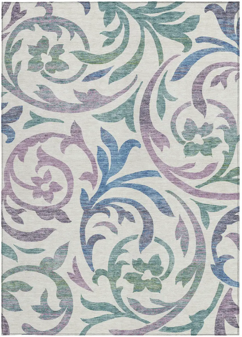 White Purple And Sage Floral Washable Indoor Outdoor Area Rug Photo 6