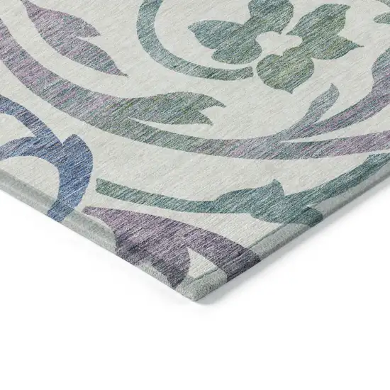 White Purple And Sage Floral Washable Indoor Outdoor Area Rug Photo 4