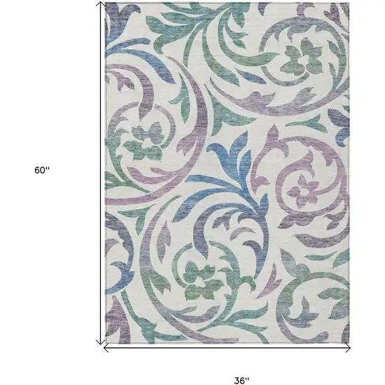 White Purple And Sage Floral Washable Indoor Outdoor Area Rug Photo 7