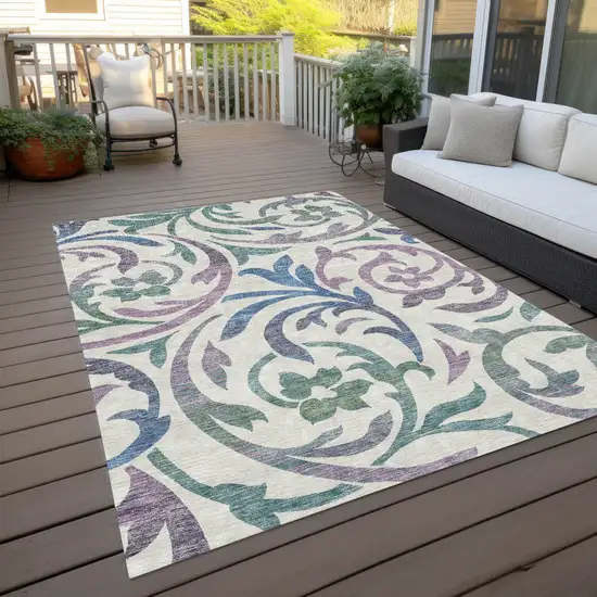 White Purple And Sage Floral Washable Indoor Outdoor Area Rug Photo 9