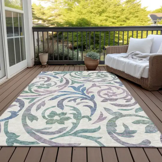 White Purple And Sage Floral Washable Indoor Outdoor Area Rug Photo 6