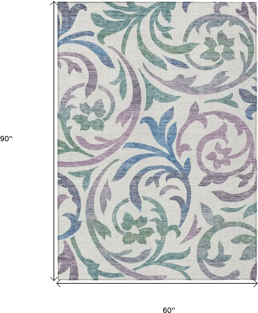 White Purple And Sage Floral Washable Indoor Outdoor Area Rug Photo 3