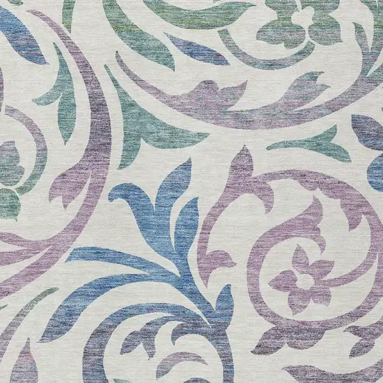 White Purple And Sage Floral Washable Indoor Outdoor Area Rug Photo 4