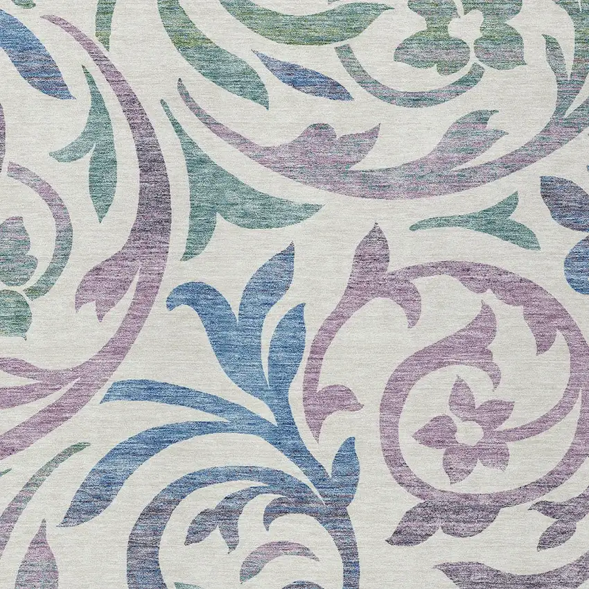 White Purple And Sage Floral Washable Indoor Outdoor Area Rug Photo 4
