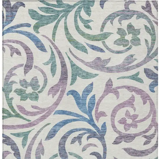 White Purple And Sage Floral Washable Indoor Outdoor Area Rug Photo 5