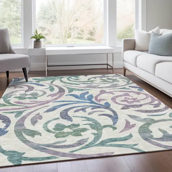 White Purple And Sage Floral Washable Indoor Outdoor Area Rug Photo 7