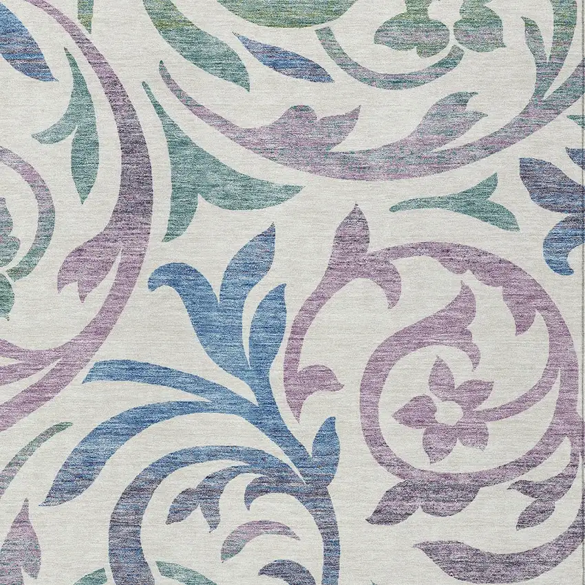White Purple And Sage Floral Washable Indoor Outdoor Area Rug Photo 4