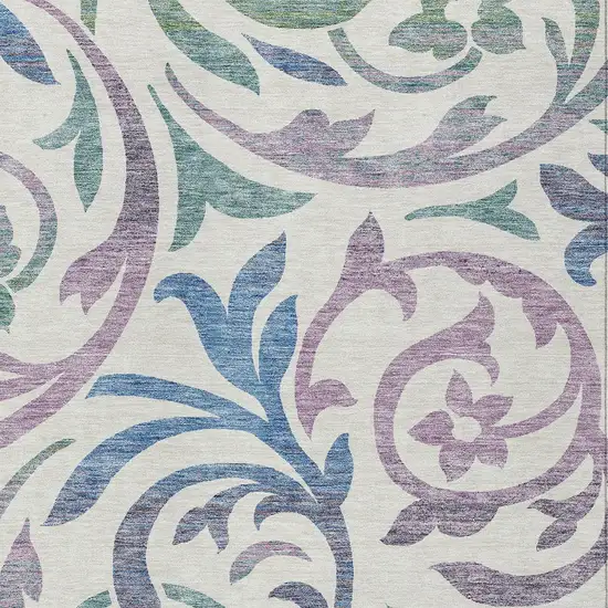 White Purple And Sage Floral Washable Indoor Outdoor Area Rug Photo 4