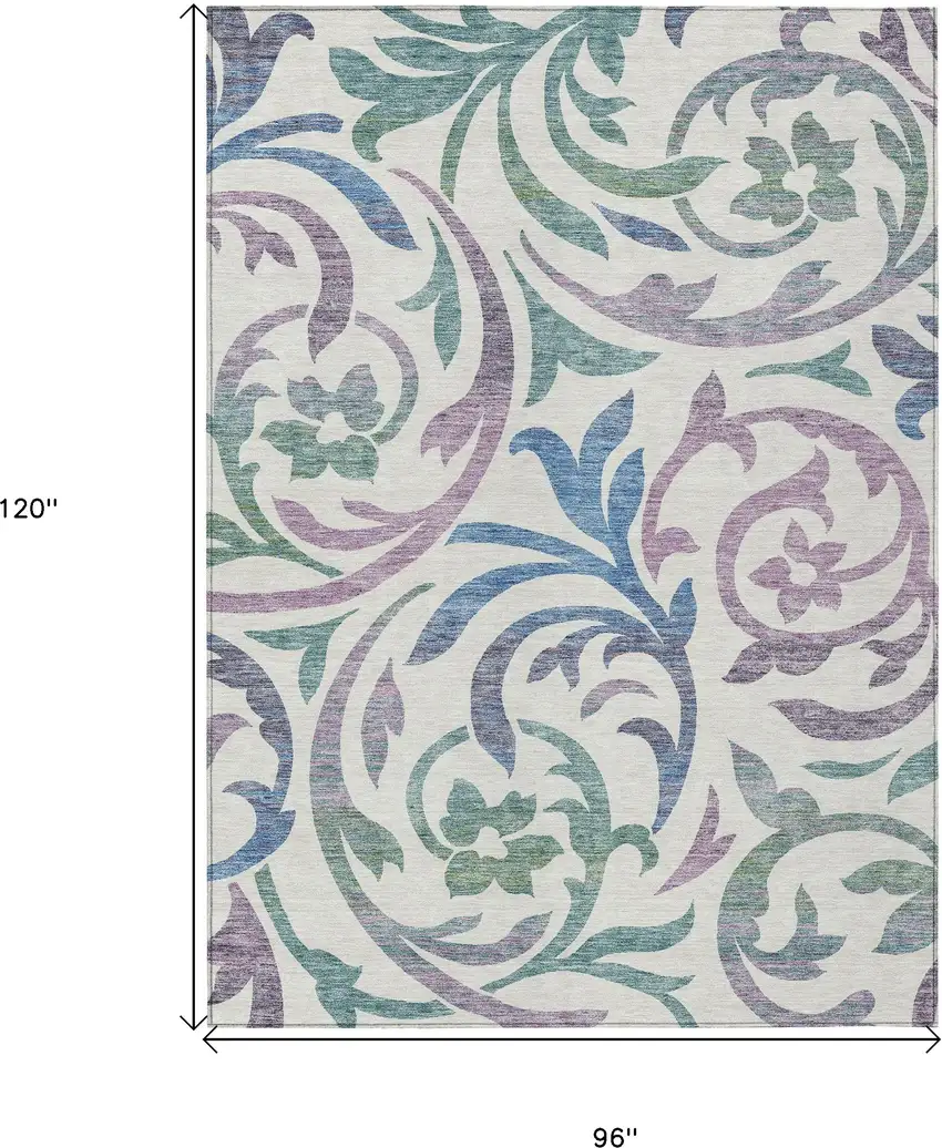 White Purple And Sage Floral Washable Indoor Outdoor Area Rug Photo 3