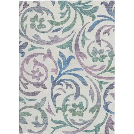 White Purple And Sage Floral Washable Indoor Outdoor Area Rug Photo 5