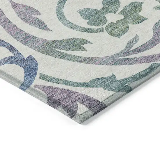 White Purple And Sage Floral Washable Indoor Outdoor Area Rug Photo 3