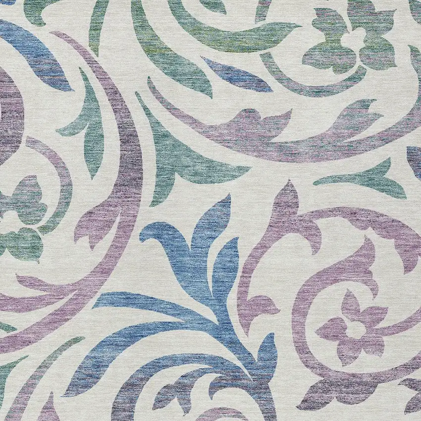 White Purple And Sage Floral Washable Indoor Outdoor Area Rug Photo 4