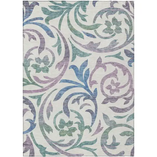 White Purple And Sage Floral Washable Indoor Outdoor Area Rug Photo 1
