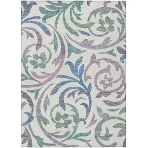 Photo of White Purple And Sage Floral Washable Indoor Outdoor Area Rug