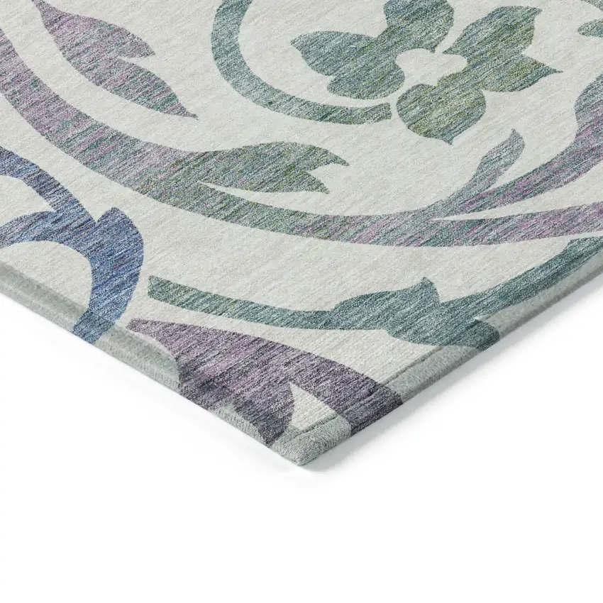 White Purple And Sage Floral Washable Indoor Outdoor Area Rug Photo 3