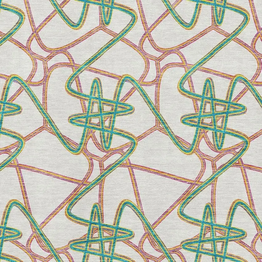 White Purple And Teal Geometric Washable Area Rug With UV Protection Photo 2