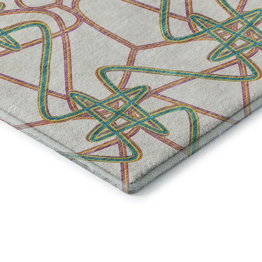 White Purple And Teal Geometric Washable Area Rug With UV Protection Photo 7