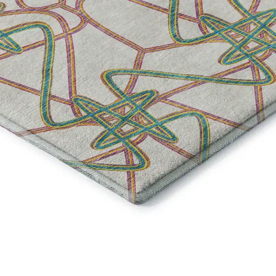 White Purple And Teal Geometric Washable Area Rug With UV Protection Photo 7