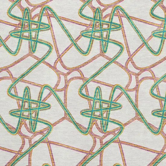 White Purple And Teal Geometric Washable Area Rug With UV Protection Photo 2