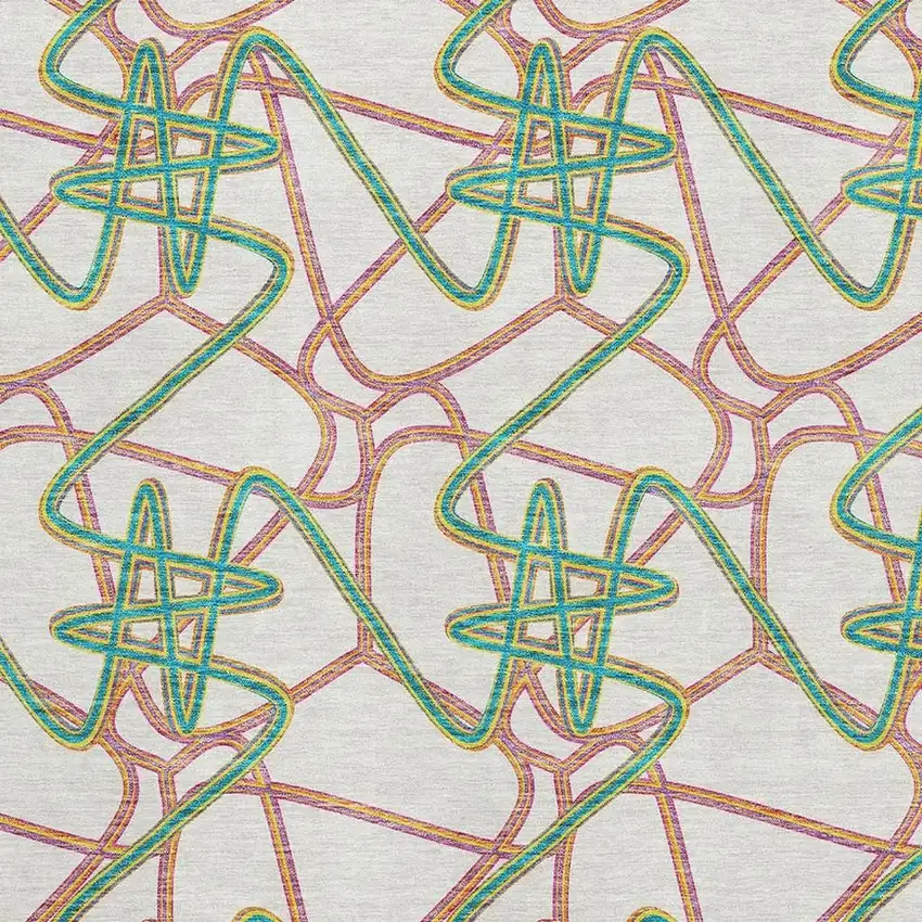 White Purple And Teal Geometric Washable Area Rug With UV Protection Photo 2