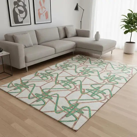 White Purple And Teal Geometric Washable Area Rug With UV Protection Photo 2