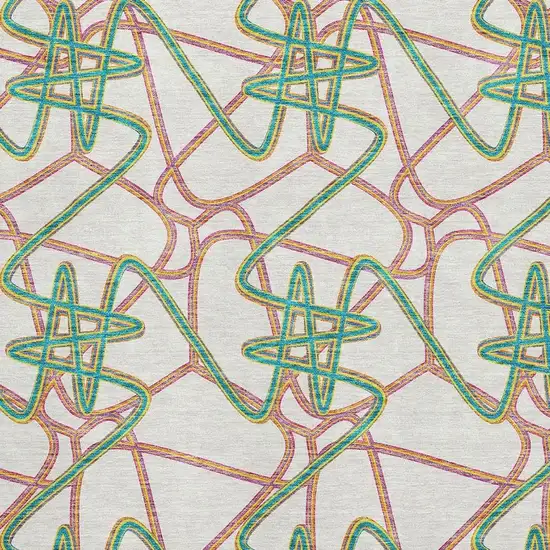 White Purple And Teal Geometric Washable Area Rug With UV Protection Photo 2