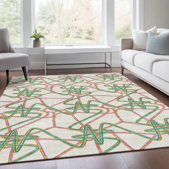 White Purple And Teal Geometric Washable Area Rug With UV Protection Photo 5