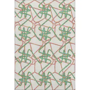 Photo of White Purple And Teal Geometric Washable Area Rug With UV Protection