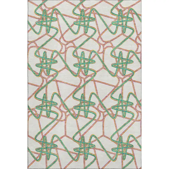 White Purple And Teal Geometric Washable Area Rug With UV Protection Photo 1