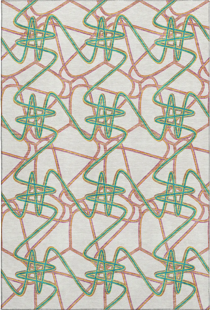 White Purple And Teal Geometric Washable Area Rug With UV Protection Photo 1